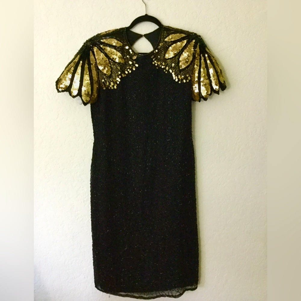 Vintage Black and Gold Sequin/Evening Dress